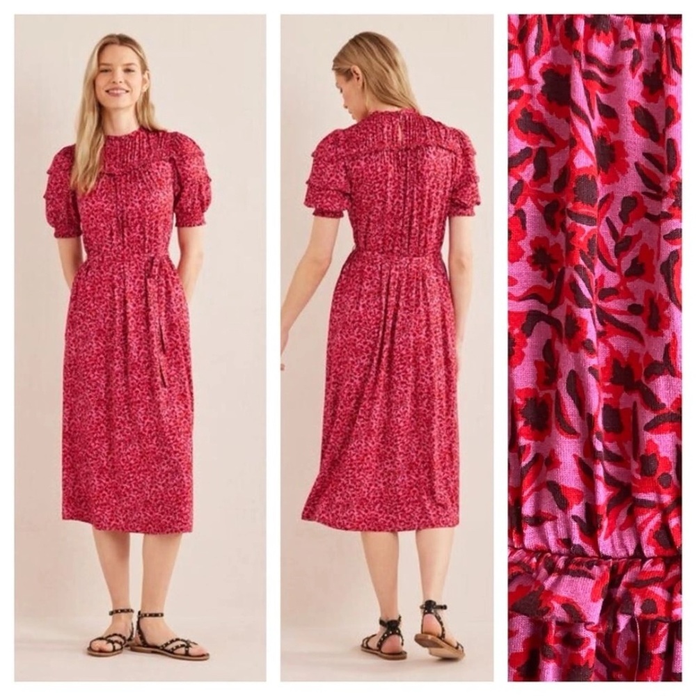 Boden Pink Red Printed Midi Dress